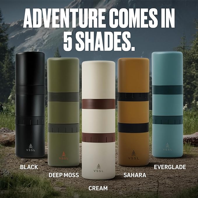 VSSL - Nest Pour Over Coffee Kit | Coffee Maker for Camping | All-In-One Travel Pour Over | Transportable Dripper, Two 10oz Stainless Steel Travel Mugs | Compact Storage & Adventure Ready | Deep Moss