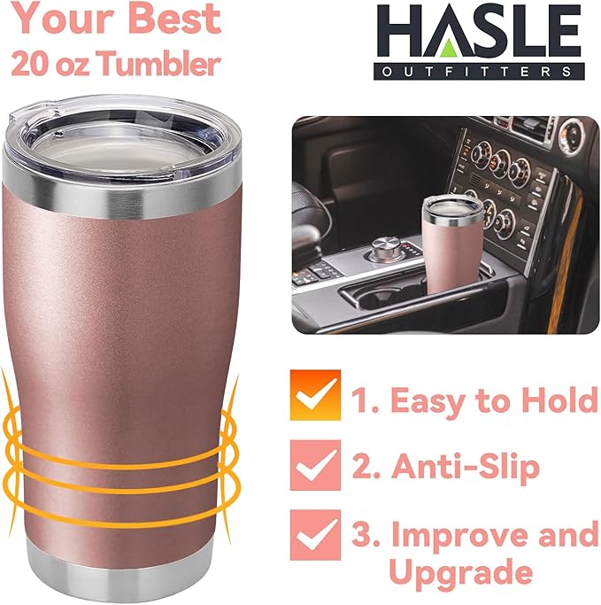 HASLE OUTFITTERS 20 oz Tumbler Bulk, Stainless Steel Tumblers with Lid, Vacuum Insulated Tumbler, Double Wall Tumbler Cup, coffee mugs, Rose Gold, 6 Pack