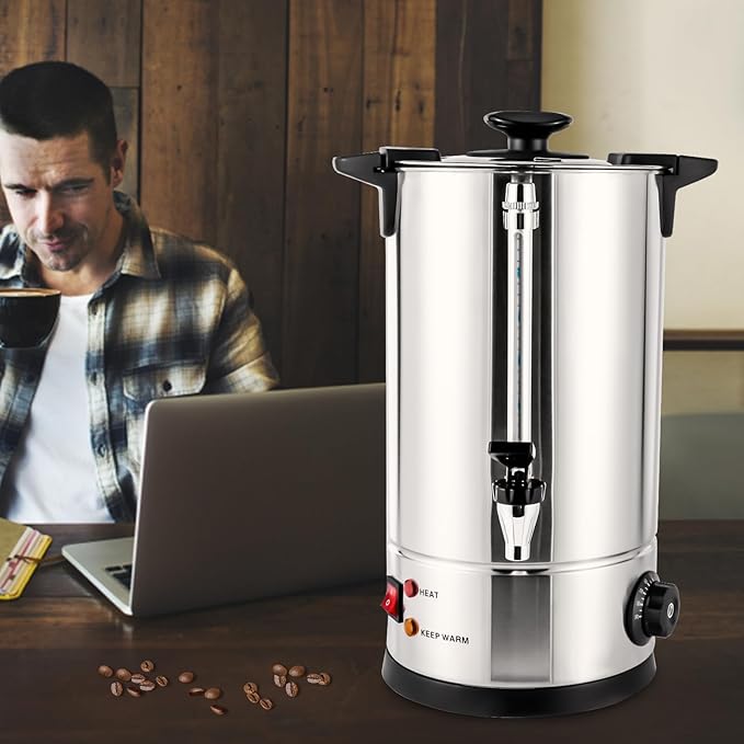 Commercial Coffee Maker,Stainless Steel Coffee Urn with Temperature Control, Coffee Maker Hot Water Urn for Catering (Black+Silver 10L)
