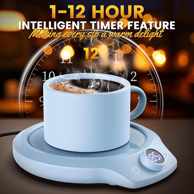 Fast Heating Mug Warmer - 4 Temp Settings & 1-12H Timer, Coffee Cup Warmer Plate for Desk Auto Shut Off, Ideal Beverage Warmer Gift for Coffee, Tea, Milk (Blue)