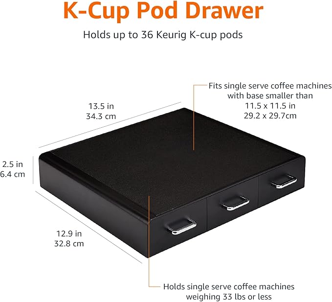 Amazon Basics Coffee Pod Storage Drawer for K-Cup Pods, 36 Pod Capacity, Black