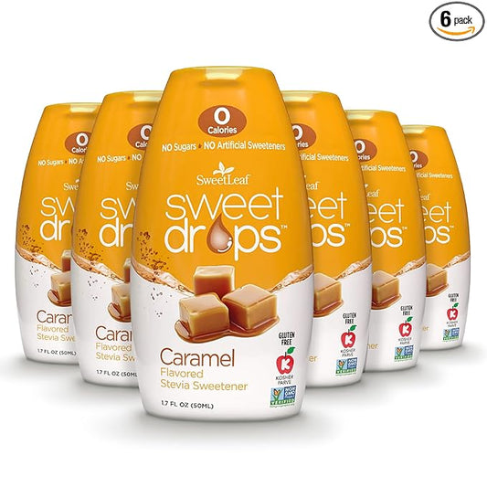 SweetLeaf Sweet Drops Caramel Liquid Stevia Sweetener - Stevia Drops Caramel, Zero Calories, Zero Sugar, Non-GMO, Gluten-Free, Keto Friendly, Caramel Stevia Drops - 1.7 Fl Oz, Pack of 6