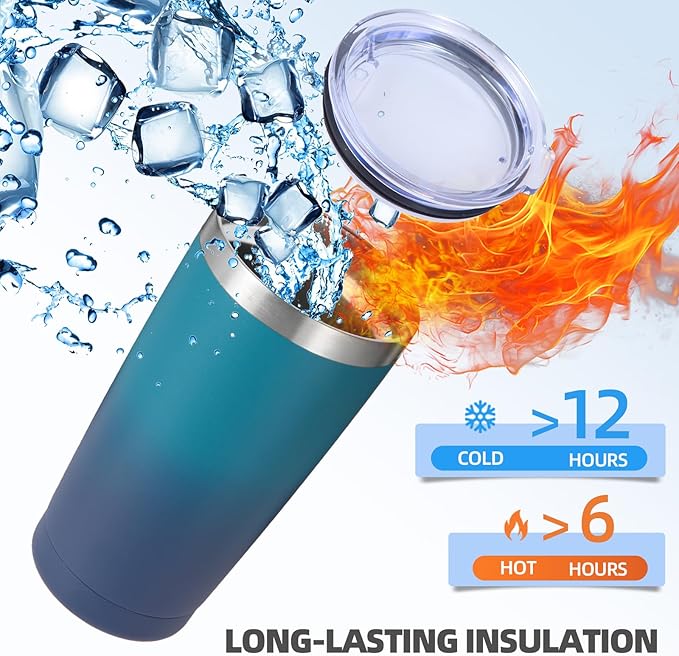 Volhoply 20oz Stainless Steel Tumbler with Lid and Straw Bulk 4 Pack,Double Wall Insulated Travel Iced Coffee Mug Fits Cup holder,Powder Coated Cups for Cold Drinks,Gifts for Women（Dark Night,4 Set）