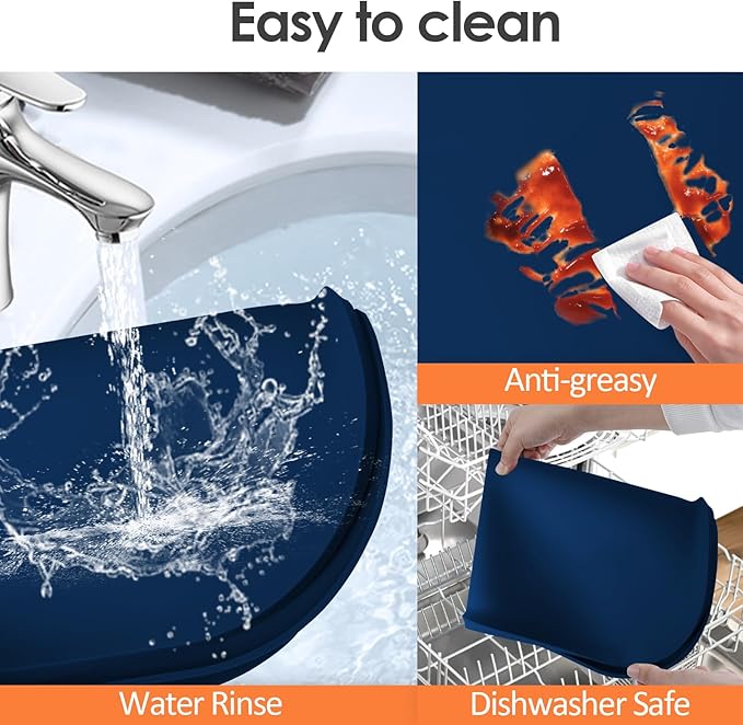 Silicone Coffee Maker Mat with Lip, 24'' x 16'' Heavy Duty Coffee Maker Mat for Countertops, Coffee Tray Fit Under Coffee Machine Appliance Automatic Machines Espresso Accessory, Navy Blue