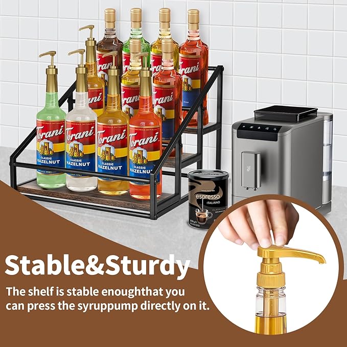 Coffee Syrup Rack Organizer, 3-Tier 12 Bottles Syrup Rack for Coffee Bar,Syrup Stand for Kitchen Coffee Station,Syrup Holder,Liquor Bottle Display Shelf