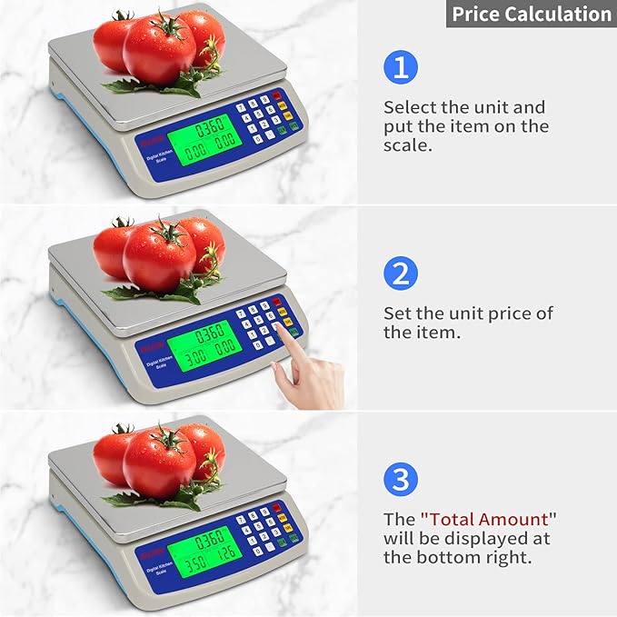 Large Digital Kitchen Scale 22LB Commercial Scale for Food Baking Bread Cooking Meat,Stainless Steel Price Computing Scale with LCD Display,Prep Counting Scale for Parts and Coins,Adapter Included