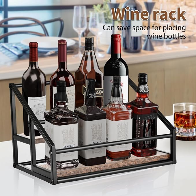 Coffee Syrup Organizer, 2-Tier 8 Bottles Coffee Syrup Rack for Coffee Bar, Coffee Syrup Stand for kitchen coffee station, Coffee Syrup Holder for Syrup, Wine, Dressing