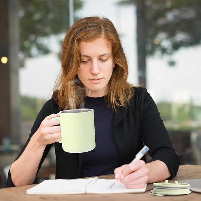 12oz Insulated Camping Coffee Mug with Lid & Handle, Double Wall Stainless Steel Vacuum Travel Coffee Cup, Reusable Tumbler for Home Office Camping - Green