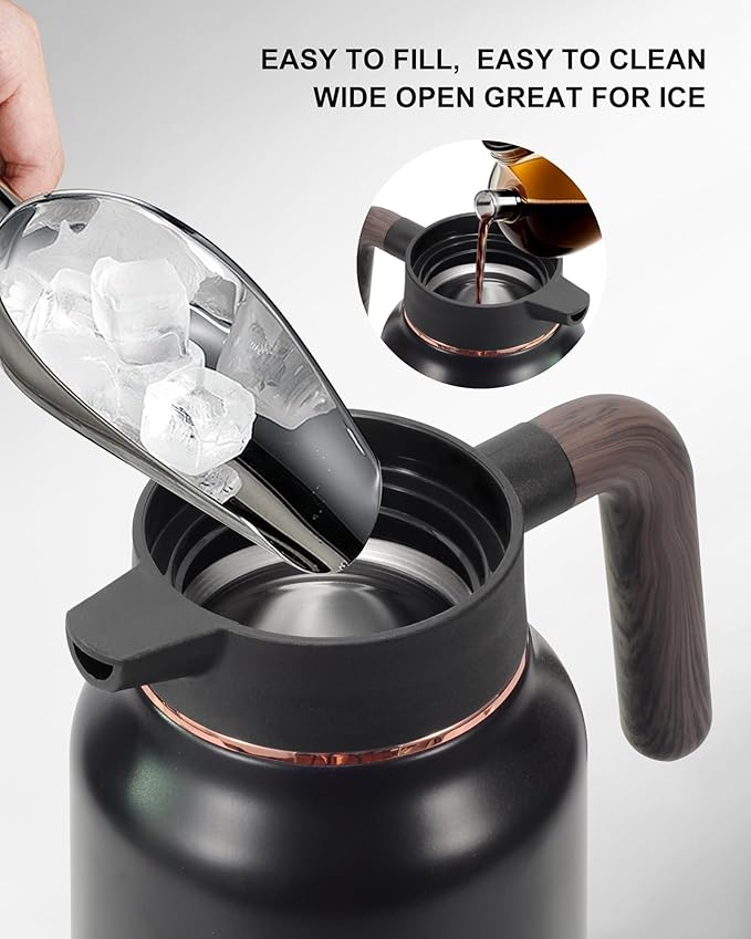 Carafes for Hot Liquids 51oz - 12 Hour Stainless Steel Thermal Coffee Carafe-Insulated Coffee Carafes For Keeping Hot/Cold Coffee, Tea, Water, 1.5 Liter Beverage Dispenser(Black)