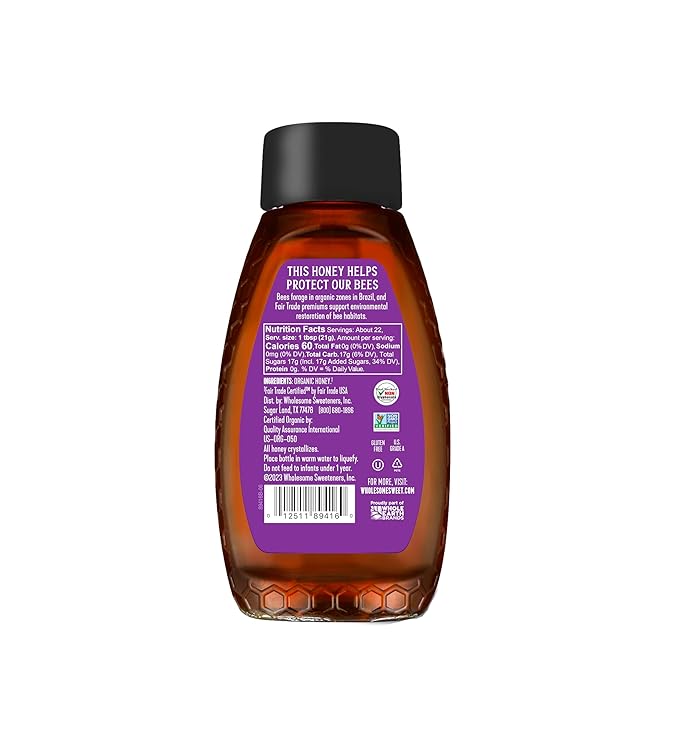 Wholesome Sweeteners 16-Ounce Organic Raw Unfiltered Honey Bottle, 100% Pure, Fair Trade Certified, Non GMO Project Verified, & Gluten Free, 1 Pack