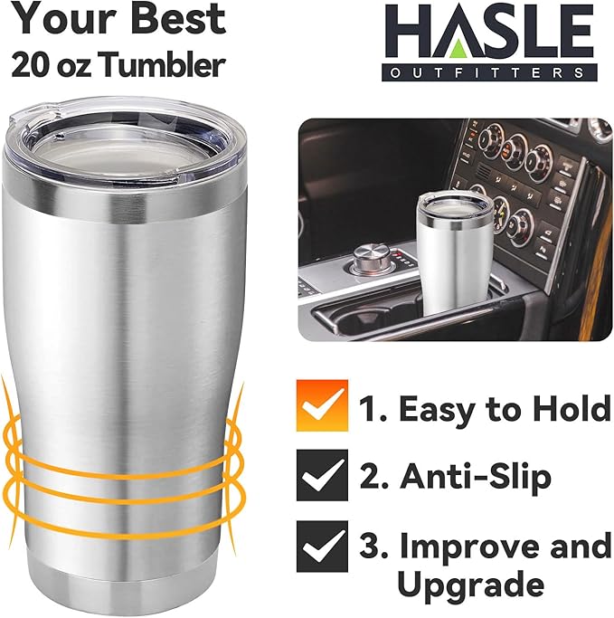HASLE OUTFITTERS 20 oz Tumbler Bulk, Stainless Steel Tumblers with Lid, Vacuum Insulated Tumbler, Double Wall Tumbler Cup, coffee mugs, Stainless Steel, 1 Pack