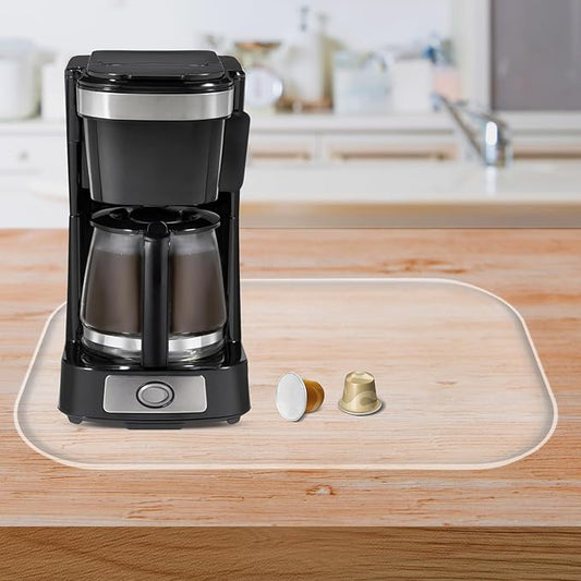 Silicone Coffee Maker Mat with Lip, 17.4'' x 10.6'' Heavy Duty Coffee Maker Mat for Countertops, Coffee Tray Fit Under Coffee Machine Appliance Automatic Machines Espresso Accessory, Translucent