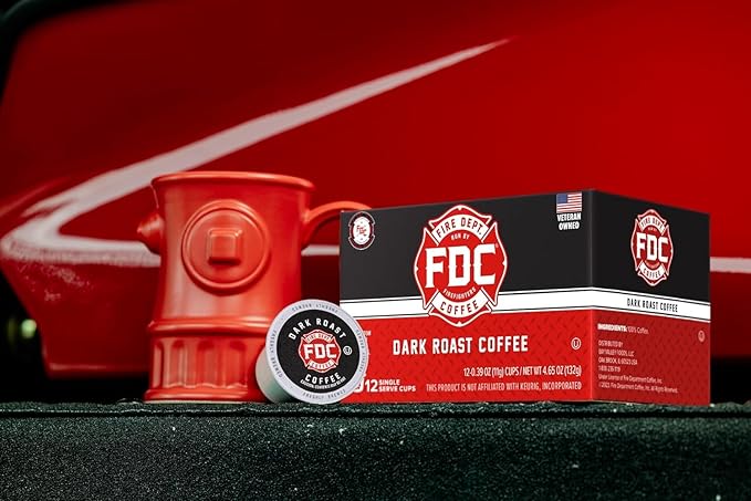 Fire Department Coffee - Gives back to Firefighters - Dark Roast Coffee Pods - Bold & Strong - Roasted in the USA - Veteran Owned - 24 Single Pods