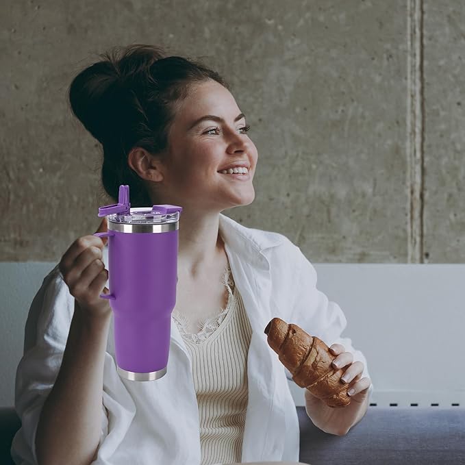 HASLE OUTFITTERS 30oz Tumbler With Handle, Insulated Travel Coffee Mug With Straw Leak-Proof Double Wall Stainless Steel Vacuum Tumblers Metal Cup with Straw for Hot and Cold Drink