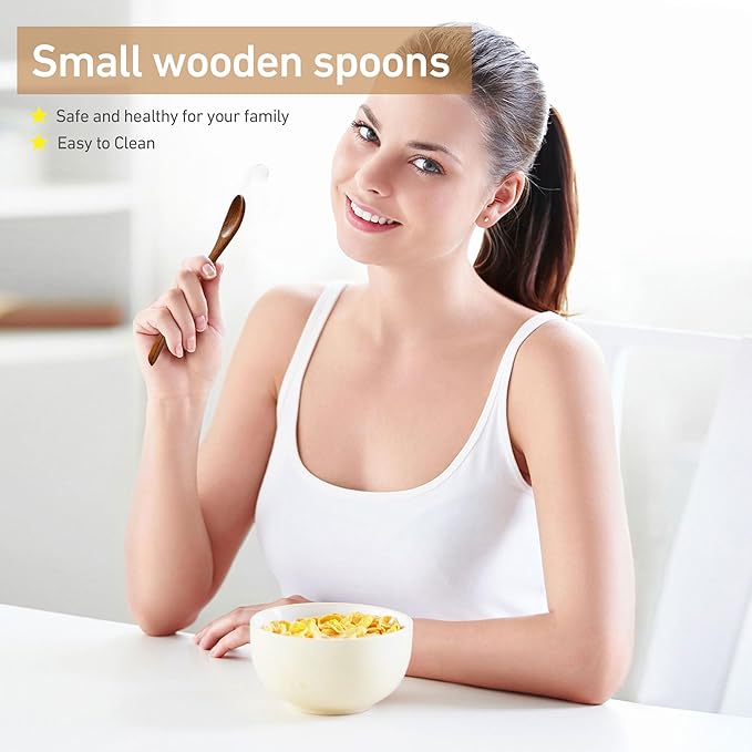 4PCS 7.8inch Wooden Spoons for Honey and Coffee，Small Wooden Spoons with Long Handle for Stirring – Padauk Wood Honey Spoon & Coffee Spoons for Jars, Tea and Spice