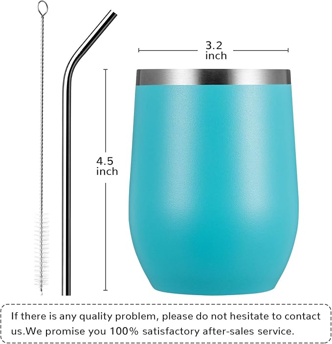 MEWAY 12oz/12 Pack Wine Tumbler Glasses with Lid -Double Wall Vacuum Stainless Steel Travel Tumbler Mug,Stemless Insulated Wine Cup for,Coffee,Cocktails (Turquoise,Set of 12)