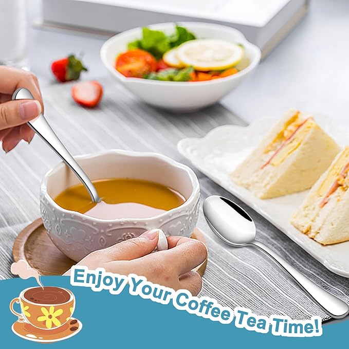 TeamFar Teaspoon Set of 12, 6.7 Inch Stainless Steel Mini Tea Spoons, Small Spoon Silverware for Coffee Tea Soup Dessert, Non-Toxic & Heavy Duty, Mirror Polished & Dishwasher Safe