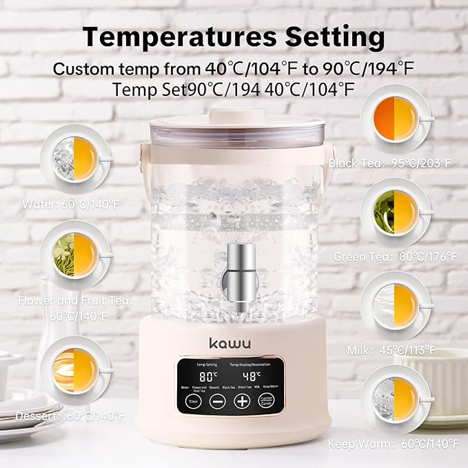 Kawu Electric Kettle, 2.5L Health Pot with Temperature Control, 7-in-1 Multi-function Glass Electric Kettle, Built-In Timer, Keep Warm, Touch Control Smart Tea Maker for Soup, Porridge, Herbal Tea