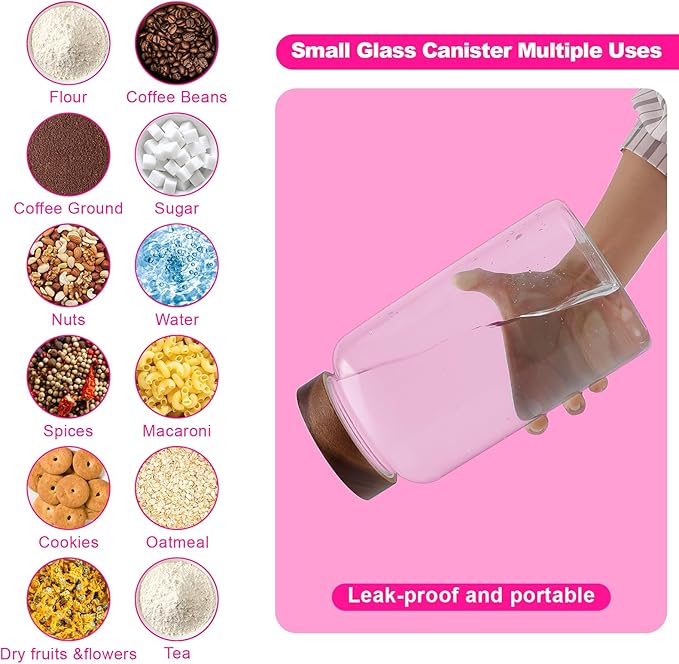 Glass Coffee Jars Spice Jar Round Storage Canister with Wooden Lid Clear Glass Food Jar for Pantry Sugar Tea Coffee Bean Spice Nuts Cookies Bath Salts (2300ml/77oz-2PACK(with spoon）)