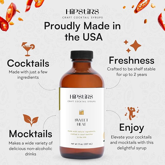 HipStirs Sweet Heat Jalapeño Simple Syrup - Spicy Cocktail Mixer for Margaritas, Palomas & More - Our Jalapeño Infused Spicy Syrup for Cocktails is Non-GMO, Gluten Free & Vegan (8 FL Oz)