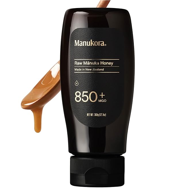 Manukora Raw Manuka New Zealand Honey MGO 850+, Non-GMO, 3rd-Party Tested, Glyphosate Residue Free Certified, 2000+ Natural Compounds, Traceable Hive-to-Hand, Digestive & Immune Support – 360g, Squeezy Bottle