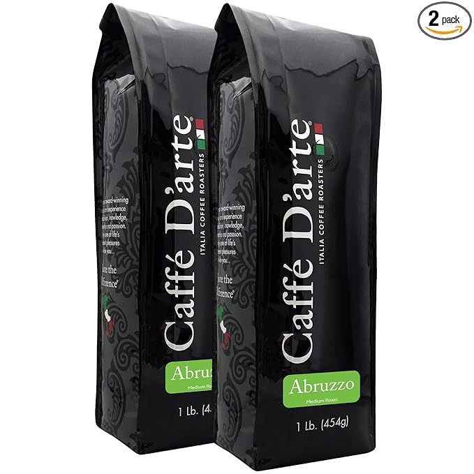 Caffe D'arte Abruzzo Ground Coffee, Medium Roast, Earthy & Winey Notes, Crafted for Drip, 1 Pound Bag, Pack of 2 – Fresh Roasted in Seattle
