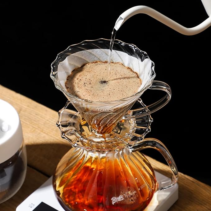 Bincoo Pour Over Coffee Maker Set,650ML Borosilicate Glass Carafe with Coffee Driper&50pcs Paper Filter,Glass Coffee Maker for Home Café Restaurant(Transparent)