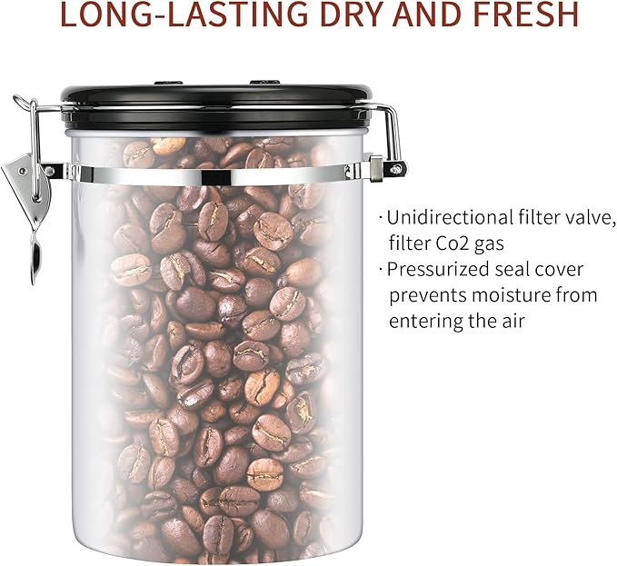 Coffee Canister, Airtight Coffee Container with Date Tracker Lid, Stainless Steel Canister for Kitchen Food Storage (Black-Copper, 22oz with 1/4 Cup)