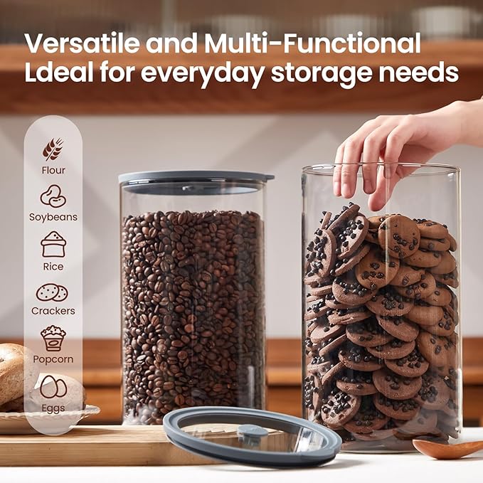 Extra-Large Glass Flour and Sugar Storage Containers with Airtight Lids, 1-Gallon(135oz)Big Glass Food Canister Jars with Lid,Kitchen Organization Jar Sets Perfect for Cookies,Cereal and Eggs