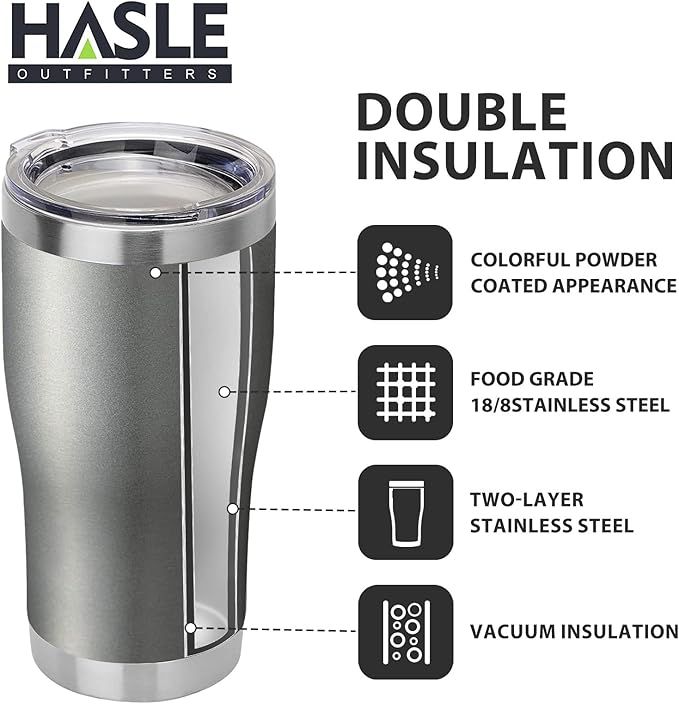 HASLE OUTFITTERS 20 oz Tumbler Bulk, Stainless Steel Tumblers with Lid, Vacuum Insulated Tumbler, Double Wall Tumbler Cup, coffee mugs, Gray, 1 Pack