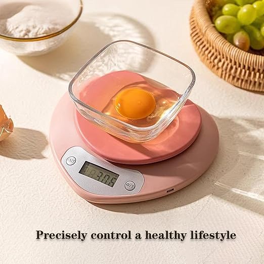 High Accuracy Digital Food Scale with Tare Function – Ideal for Kitchen, Coffee, Baking, and Food Prep – Measures in Grams and Ounces with Easy Unit Conversion (PinkHeart, 5kg)