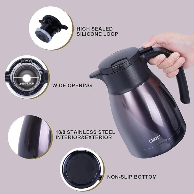 GiNT 1L / 34Oz Thermal Coffee Carafe, Insulated Stainless Steel Coffee Carafes for Keeping Hot/Double Walled Vacuum Thermal Carafe (Purple)