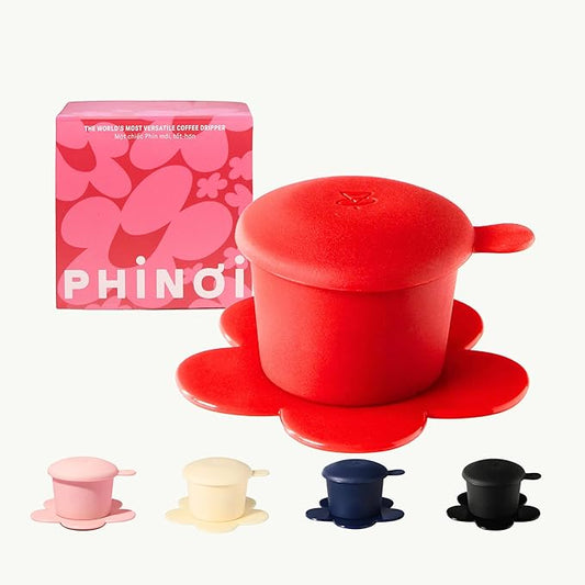 PHINOI Pour Over Coffee Dripper - Vietnamese Phin Filter – Single Cup Coffee Maker 1-2 Cup with Flower Design – Plastic Reusable Coffee Filter for Manual Brewing, Travel Friendly (Red)