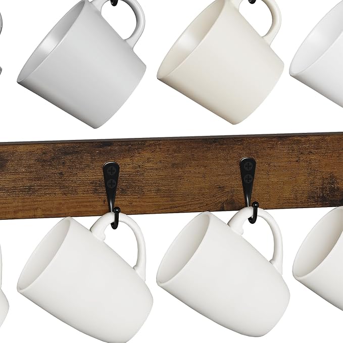 YINMIT Coffee Mug Holder with 12 Hooks, Coffee Cup Holder Wall Mounted with Top Shelf, Mug Organizer for Home Kitchen, Brown
