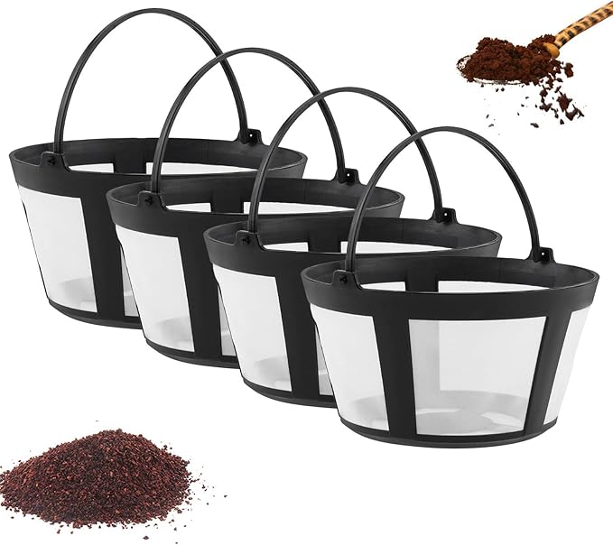 Reusable Coffee Filter Baskets 4-Pack, Compatible with Mr. Coffee, Black & Decker, Cuisinart & More, White, Small