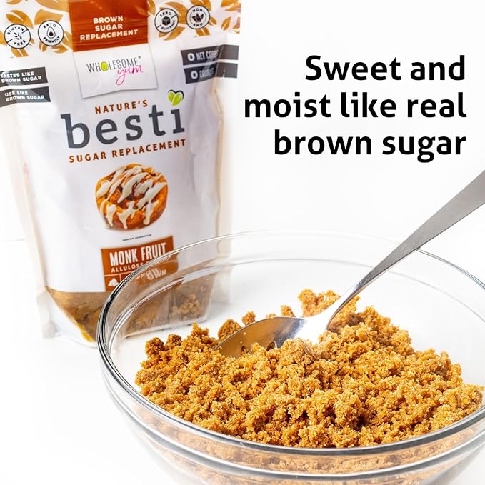 Wholesome Yum Besti Natural Brown Sugar Substitute - Keto Brown Monk Fruit Sweetener Blend With Allulose (No Erythritol) - Non GMO, Zero Carb, Zero Calorie, Sugar Free, No Aftertaste (12 oz, 2 Pack)