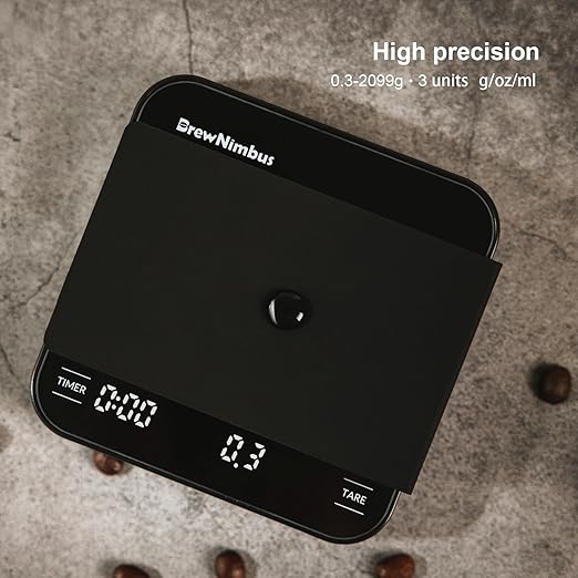 Mini Coffee Scale with Timer, 2kg/0.1g High Precision Scale for Espresso & Pour-Over, Portable Digital Kitchen Scale, 4 Modes & 3 Units, USB Charging, Tempered Glass Platform, Black