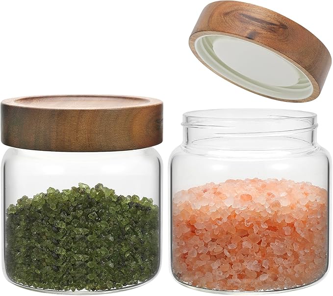 Small Glass Jars With Lids 16oz Spice Jars with Screw Lids Kitchen Clear Glass Storage Canister Container for Salt Herbs Cinnamon Coffee Seasoning Candy Cookie Tea (16oz(500ml)-2 pack)