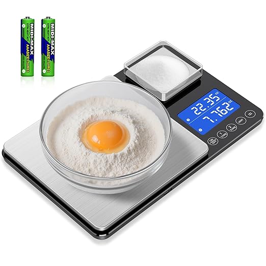 Dual Platform Food Kitchen Scale with 0.1g/0.001oz High Precision, 15kg/33lb Bakery Scale, Dual Accuracy Kitchen Scale for Sourdough Bread, Baking and Cooking with 7 Unit Tare and Totalizer