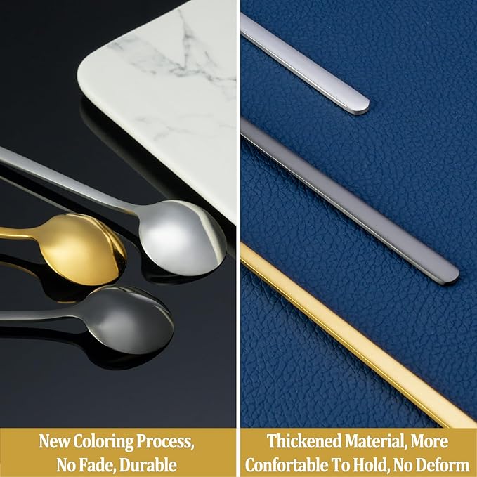 12 Pcs Coffee Spoons Set, 6.7" Gold Tea Spoons Long Handle, Gold Small Teaspoons, Stainless Steel Espresso Spoon, Long Spoon for Stirring, Coffee Bar Accessories