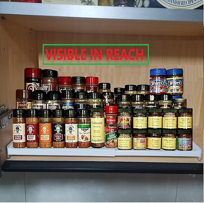Spice Rack Organizer for Cabinet, 3 Tier Expandable Spices Storage, Great for Kitchen Cabinets, Cupboard,Pantry and Countertop More 2 Packs/White