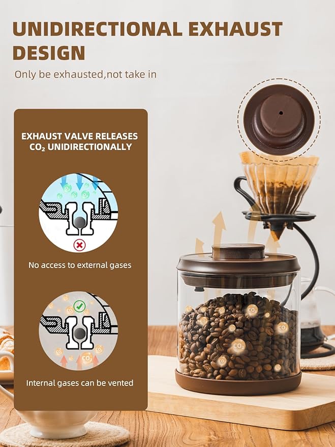 Large Coffee Canister 21 oz, Airtight Food Storage Container with Pop Lid, CO2-Release Valve, High Borosilicate Glass Contianers For Tea Coffee Bean Sugar, 1700ml