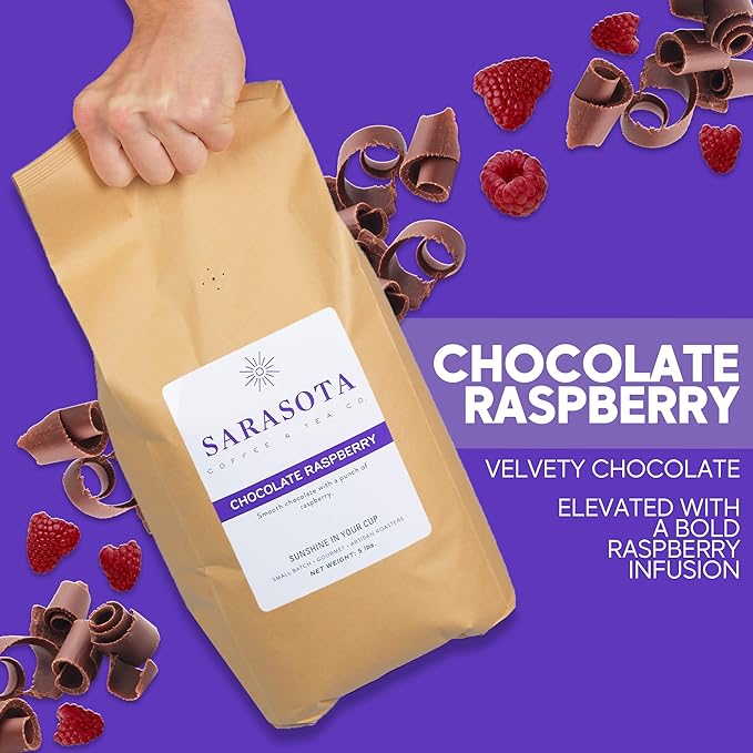 Sarasota Coffee Whole Bean Chocolate Raspberry | Medium Roast Gourmet Flavored Coffee Beans | Low Acid, Mold Free, Specialty Grade Bulk Coffee Beans | 5lb (80 oz)