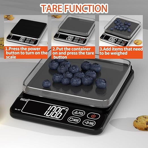 Mini Scale,6.6lb Scale for Grams,Digital Scale Food，Cooking Scale and Food Scales for Kitchen，Food Scale Grams and Ounces,Grams Scale,7Units,Auto Off,Tare,PCS,LCD Display
