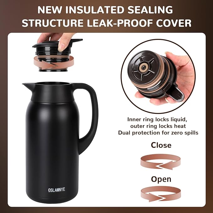 316Stainless Steel Coffee Carafe 84oz - 12 Hours Hot & 24 Hours Cold Large Capacity Coffee Server for Home/Office/Camping Black