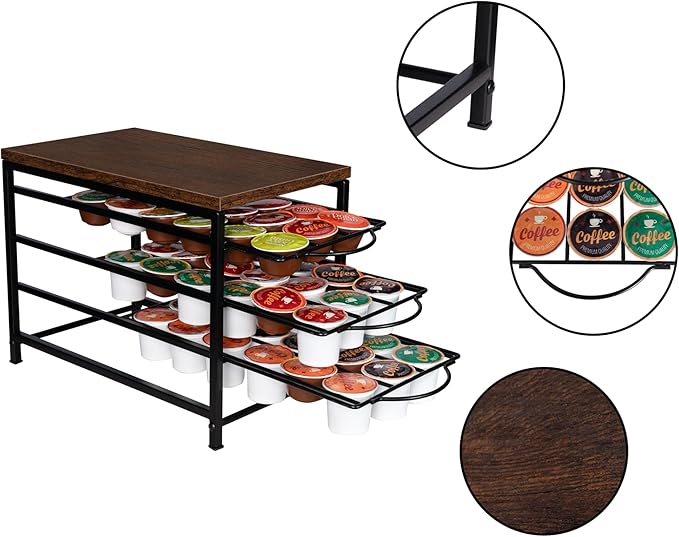 Coffee Pod Drawer Holder for K cup, 3tier Coffee Pod Drawer Organizer, No Assembly Required, K Cup Holder with 54 Capacity Capsule Pods. Suit for Home Office,Kitchen,Cafe Counter. (Black)