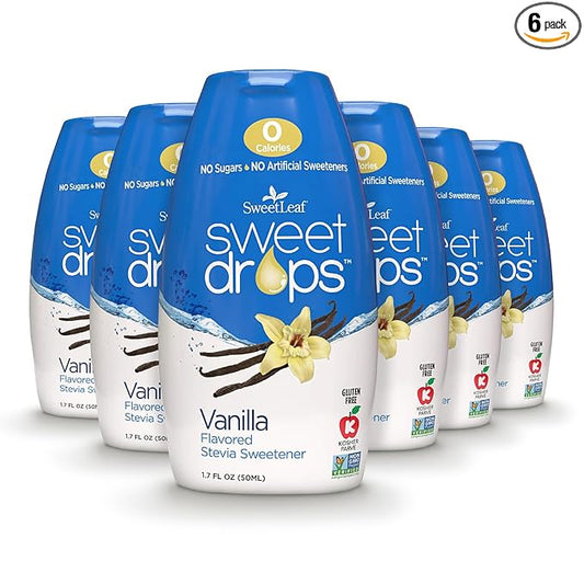 SweetLeaf Sweet Drops Vanilla Stevia Liquid Sweetener - Flavor Foods, Keto Coffee with Sugar Free, 0 Calorie, Non-Glycemic Response SweetLeaf Stevia Drops, 1.7 Fl Oz Ea (Pack of 6)