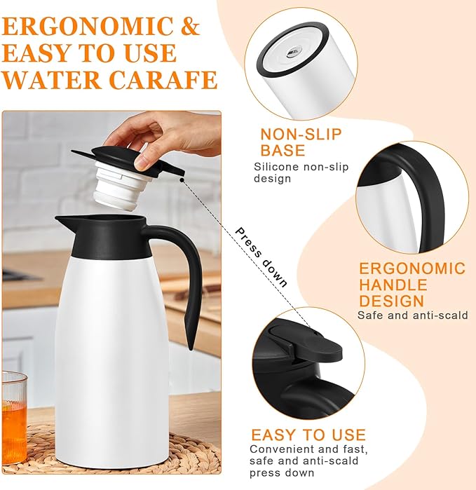 Norme 2 Pcs Thermal Coffee Carafe Insulated Stainless Steel Coffee Carafe for Hot Liquid Vacuum Thermal Pot Creamer Pitcher Dispenser with Brushes Keeping Hot Water Milk(Black, White)