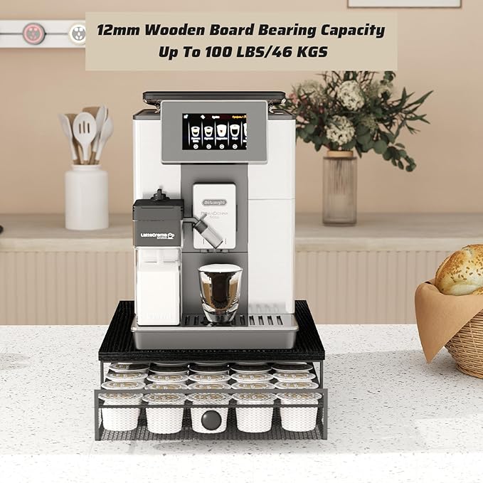 Coffee Pod Holder Counter Coffee Vertuo Capsules Storage Organizer with Sliding Drawer Compatible For 35 K-Cup Pods No Assembly Needed Black