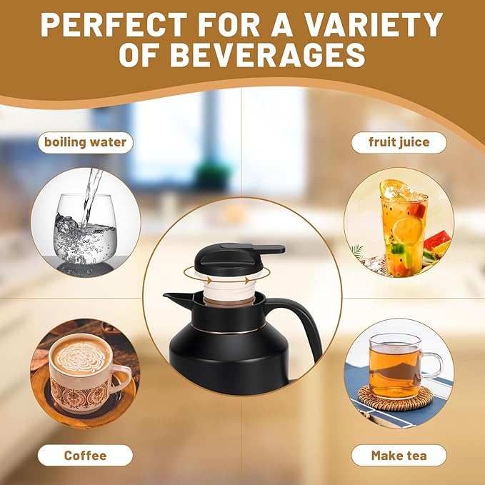 70 oz Thermal Coffee Carafe Insulated for Keeping Hot and Cold, Stainless Steel Thermal Coffee pot for Coffee, Tea, Water for Parties, Black